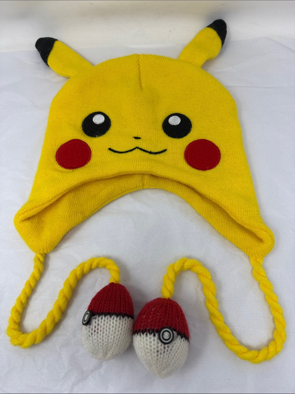 Pokémon Nintendo Pikachu Earflap Trapper Hat Poké Ball Tassels Yellow One Size